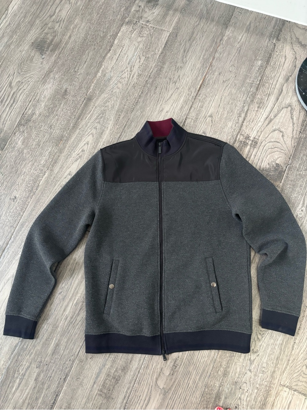 Neiman Marcus Men's Charcoal Gray Zip-Up Sweatshirt with Black Trim